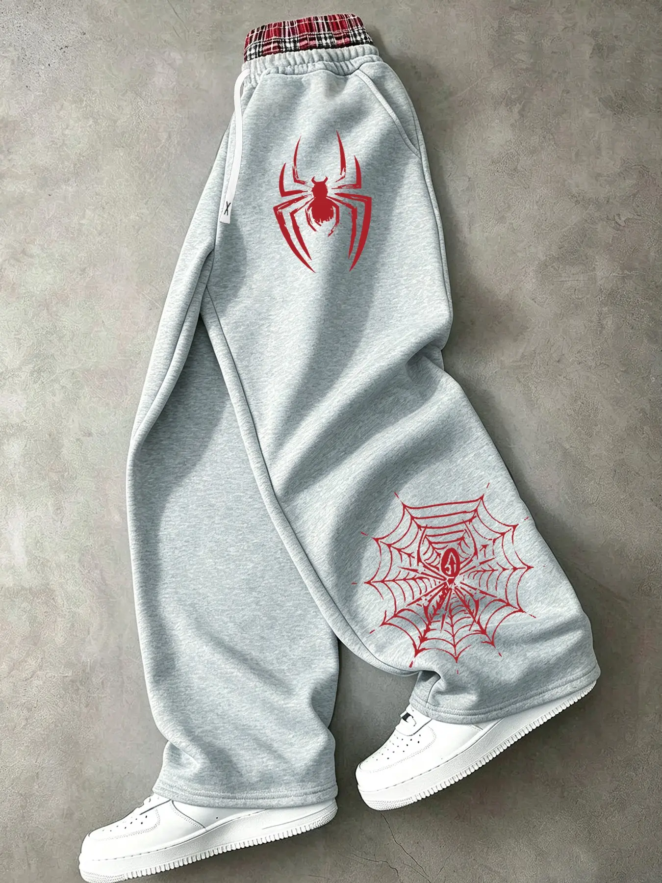 Men's Y2K Streetwear Print Sweatpants, Loose Wide Leg Drawstring Waist Long Pants, Spider Web Pattern, Soft Fabric, Casual Style