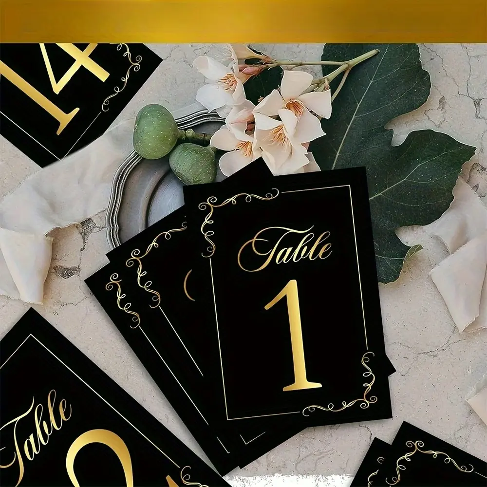 30pcs Black Table Number Cards with Gold Foil Table Number, 1-30 Table Numbers Cards Head Table Card Wedding Anniversary Birthday Restaurants Party