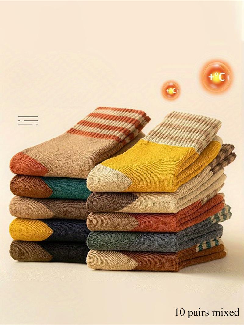 Thermal Lined Colorblock Striped Women's Socks, Soft Comfy Breathable Casual Socks for Daily Wear in Fall & Winter.