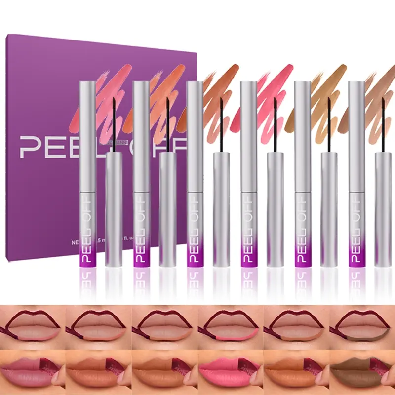 Long Lasting Peel Off Lip Stain Lip Color Pen 6 Colors with Precision Tip All Day Wear Water Resistant Transfer Resistant