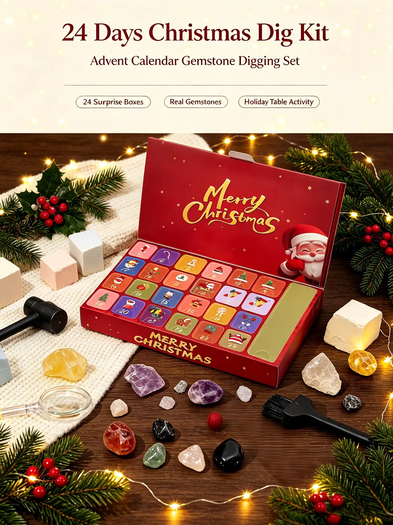 Christmas Crystal Digging Set, 24-Day Countdown Calendar, Crystal Stone Mining Toy, Christmas Surprise Gift Box, Perfect Holiday Present