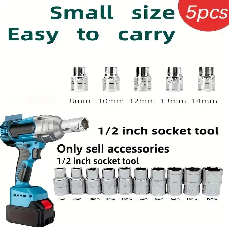 Socket Wrench Set, 1/2 Inch Short Wall Metric, 8mm-14mm, Car Repair Tool, DIY Manual Tool, Metal Material, Socket Wrench Kit