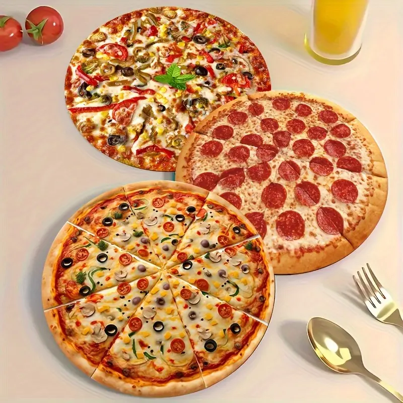 6-Pack Pizza-themed Wooden Coaster Set, 2D Printed Non-Slip and Heat Resistant - Ideal for Beverages, Tea, Coffee - Ideal for Home and Restaurant Decorations, Perfect Holiday Gifts