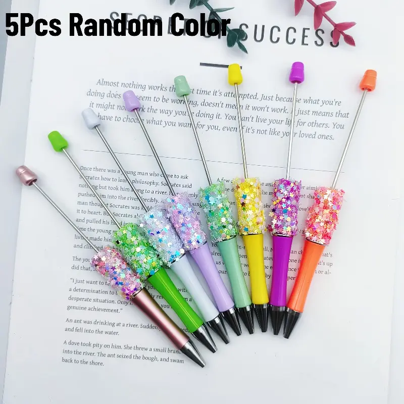 5Pcs Random Color Sequins Bead Rhinestone Ballpoint Pens, Ins Style Star Decor Pre-assembled PensReady to Use, Trendy Stationery for Daily Student Writing & Office Notes, High-value Creative Gifts for Girls on Back-to-School Season, Birthdays and Holidays