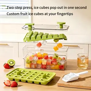 2-In-1 Food Grade Ice Cube Mold with Lid, One-Touch Ice Removal, 84-Cube Three-Layer Stackable Ice Tray, Easy Demold, Transparent, Summer Kitchen Essentials