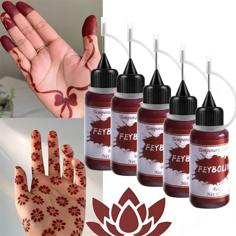5-Pack Temporary Tattoo Paste Set, DIY Body Art Tool, Vibrant for Lotus, Floral, Mandala Designs, Fine Tip for Precision, Perfect for Events & Cosplay