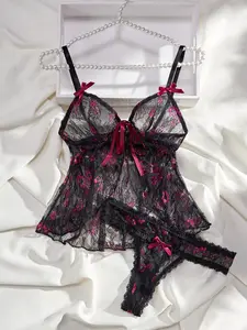 Sexy Lace Transparent Thong Set, Strapless Sleepwear, Perfect for Home and Hotel, Valentine's Day Gift, Hot and Seductive  altgirl lenceria sexi mujer whimsy clothing