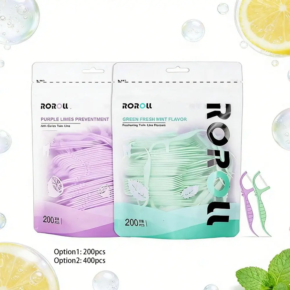 200 Pack Mint/lime Flavored Floss Sticks, Dual Line Design for Deep Cleaning, Fresh Breath, Tooth & Gums Care, Ideal for Home, Restaurant, Party, Dental Floss, Floss Picks, Flossers