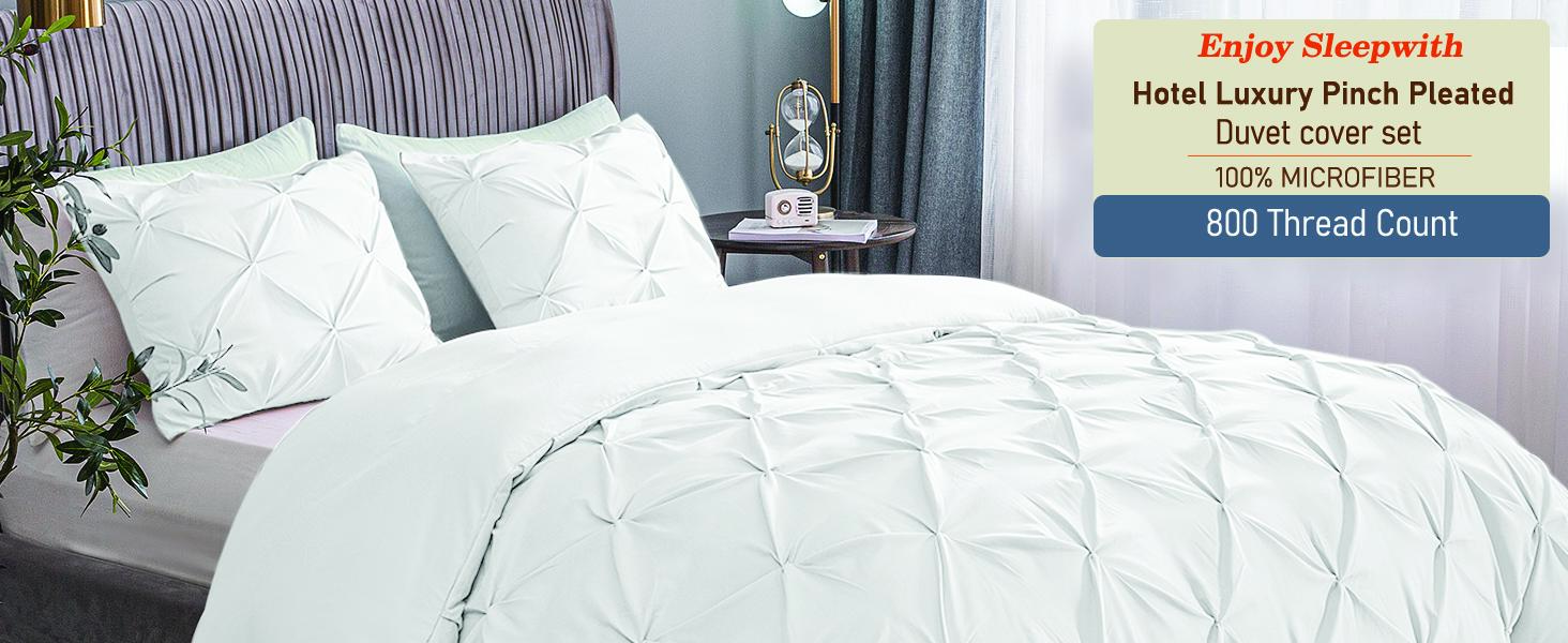 Pleated Pintuck Duvet Cover Set Oversized King 120x98 Inch 100% Microfiber Soft and Breathable 3 Pieces Comforter Cover Zipper Closure & Corner Ties Silver Grey