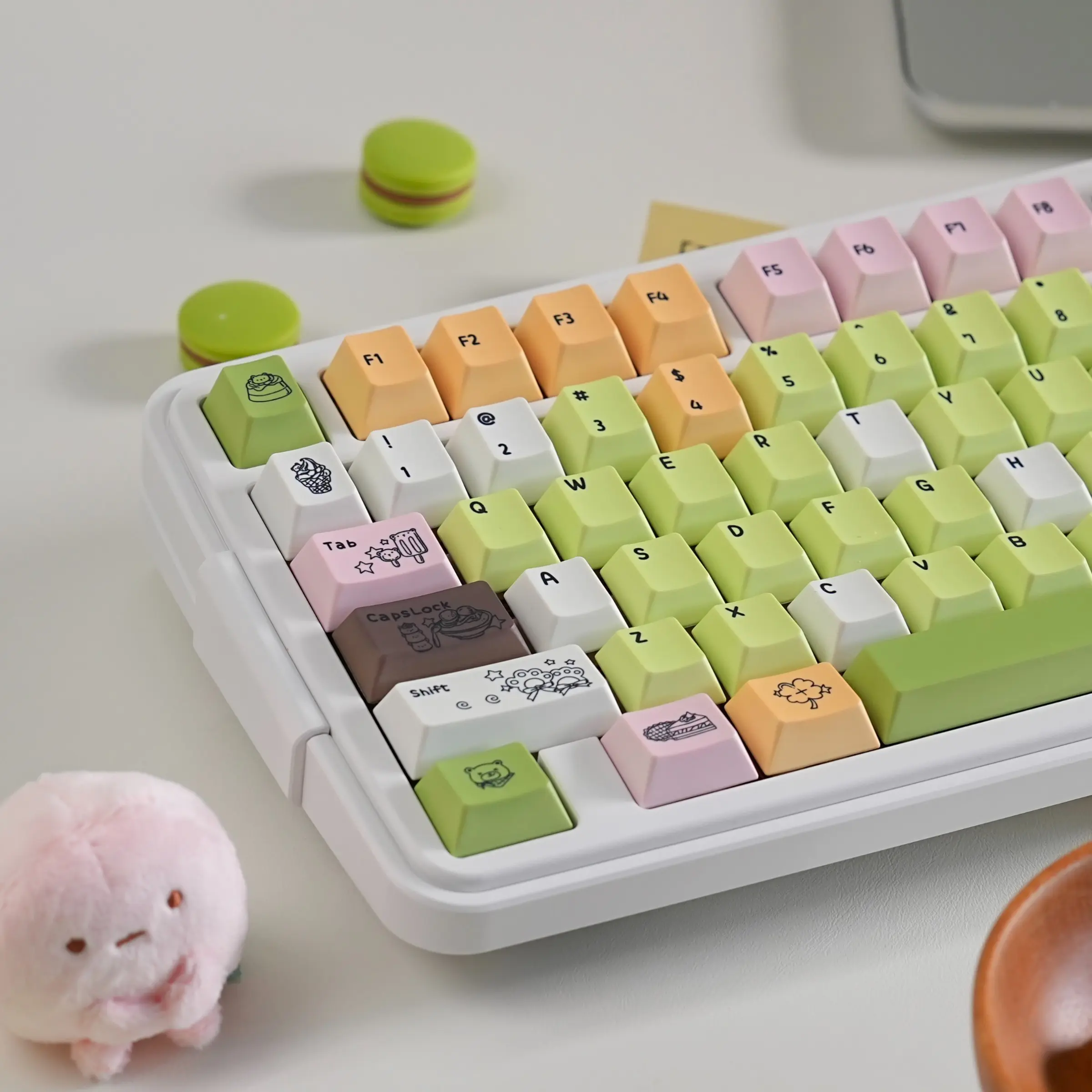 143 Key Cherry Profile Matcha Forest Keycaps 5-Sided Heat Transfer Suitable for Mechanical Keyboard Cute and Simple Gift