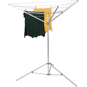 Umbrella Clothesline, 64 Ft of, Pre-Strung with Stable Base, Silver