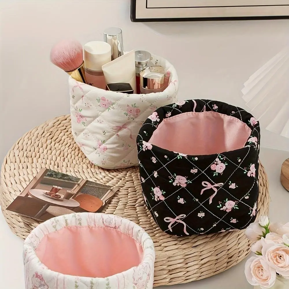 BeadBreath Floral Bow Print Storage Box - Lightweight Portable Cosmetic Organizer, Decor-Friendly Household Desktop Container for Girls, Ideal Gift Accessory for Jewelry & Fashion Items