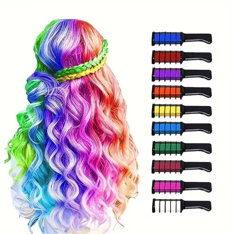 Colorful Hair Chalk Comb, 10pcs/set Temporary Hair Chalk, Washable Hair Color Dye Makeup Kit for Birthday Party Use Hair Coloring Hair Dyeing