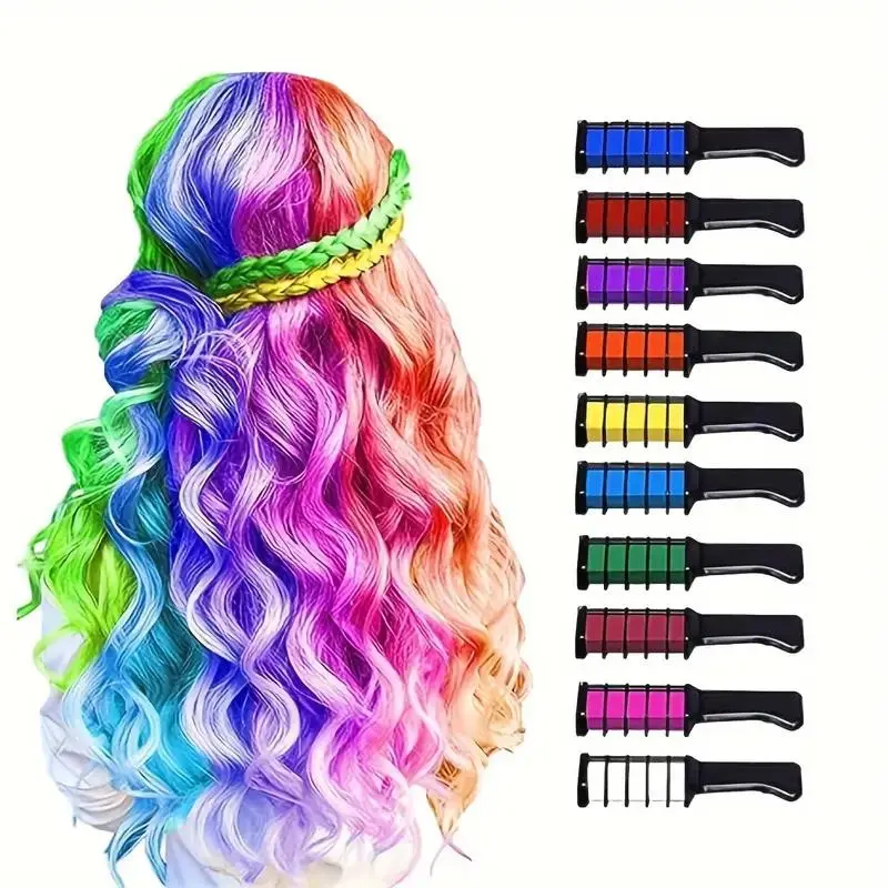 Colorful Hair Chalk Comb, 10pcs/set Temporary Hair Chalk, Washable Hair Color Dye Makeup Kit for Birthday Party Use Hair Coloring Hair Dyeing