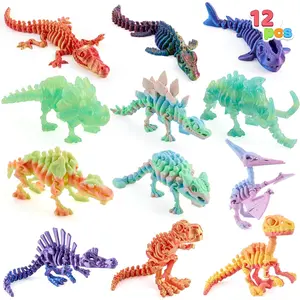 12 Pcs 3D Printed Dinosaur Fidget Toys, Articulated Skeleton Animals Dinosaur, Flexible Dinosaur Skeleton Model, 3D Printed Toys for Kids Party Favorsfidget toys