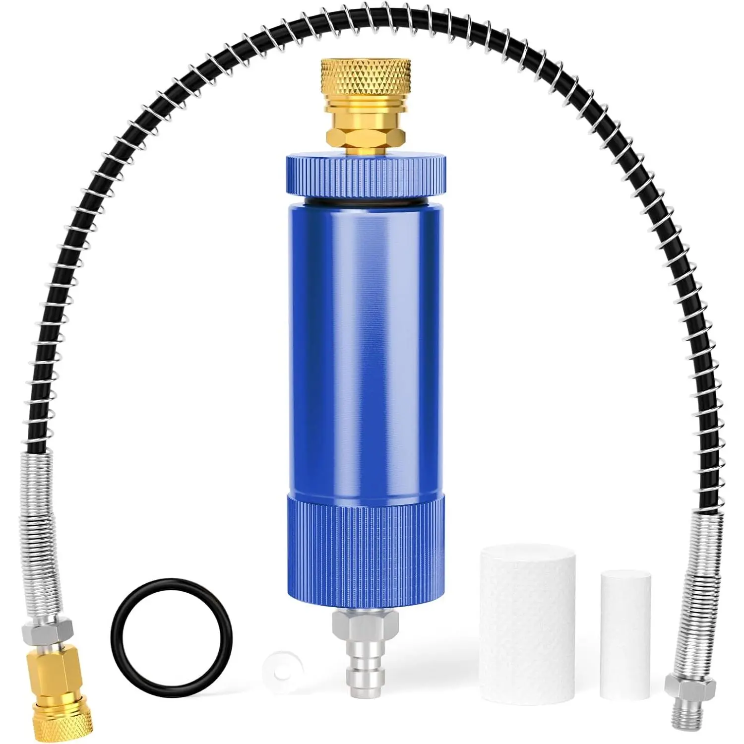 30Mpa Water-Oil Separator With 20 inch Spring Flexible Hose and 8MM & M10  Connecting Internal Thread Mother  For High  Air Compressor Pump Blue