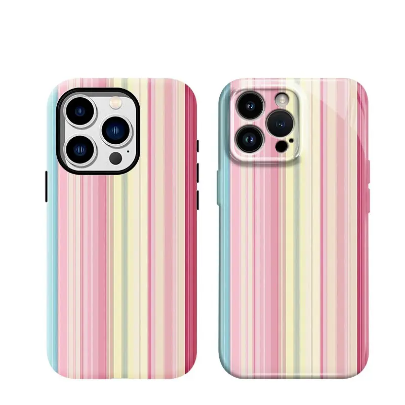 Soft healing macaron thin vertical rainbow stripes Phone Case for use with GALAXY S26 S25ultra S24plus S23 S22 S21 S20 Glossy 2-in-1 hard shell design phone cases for GALAXY A71 A56 A55 A54 A53 A52 A36 A35 A26 for girlies aesthetic holographic phone case