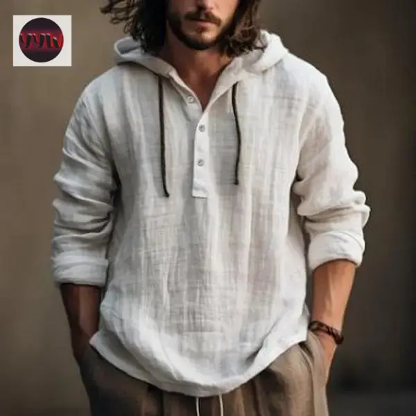 YYW1 NewCotton and Linen Shirt Hooded Sweater Long Sleeve Hooded and Daily