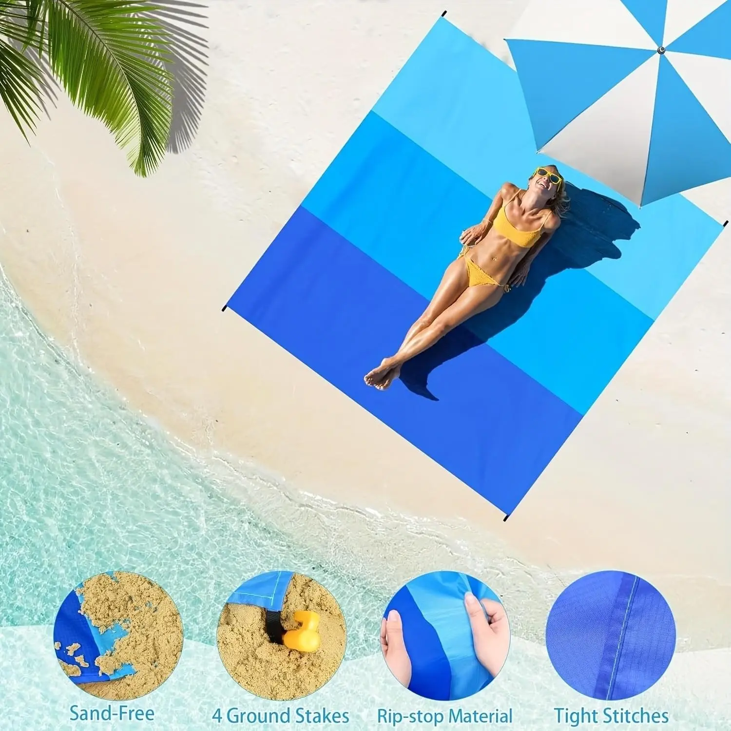Outdoor Beach Blanket 4-7 People, Extra Large Lightweight Sandproof Beach Mat, Perfect for Picnic Essentials, Picnics, Beach Trips, Camping, Hiking
