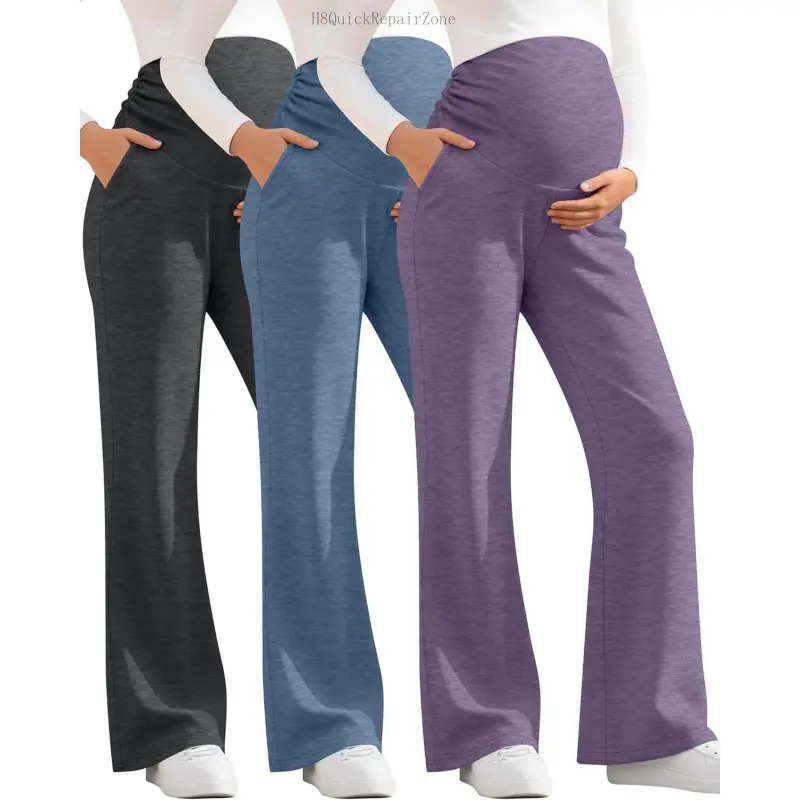 Women's 3-Pack Over-The-Belly Maternity Pants, Comfy Bootcut Pregnant Sweatpants with Pockets (H8QuickRepairZone)