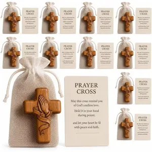 10 Pack Prayer Cross Set, Acrylic Worry Crosses with Cards and Mesh Bags, Comfort Stress and Anxiety Relief, Pocket Gift
