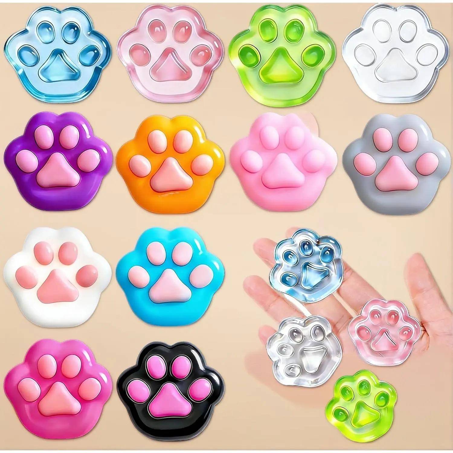 12Pcs Multicolor Squishy Cat Paw Sticky Squeeze Toys, Ultra Soft Cute Mini Cat Paws Fidget Stress Relief Toys for Kids