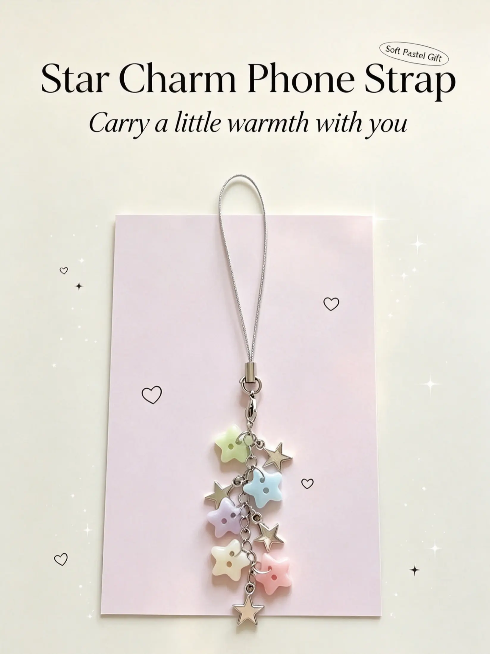 2PCS Pastel Star Beaded PhoneCharm & Keychain Set, HandmadeStar Beaded Strap for Phones, CCDCameras & Bags, Cute Y2K StyleAccessory