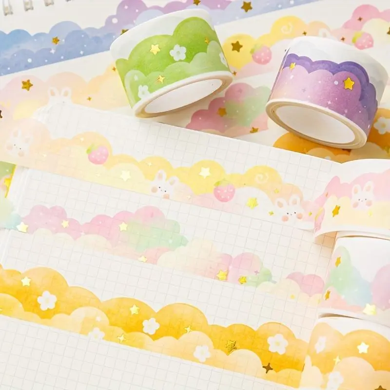 118.11inch/roll Bronzing Cloud Wave Series Tape Stickers Student Diary Decor DIY Stickers Tape