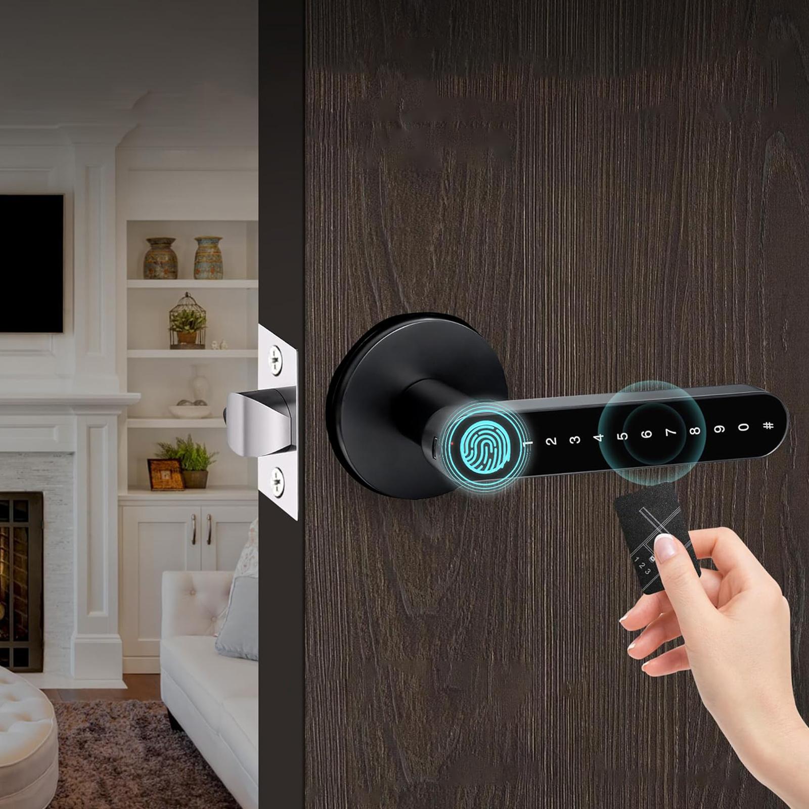 Fingerprint Door Lock with Handle Keyless Entry Door Lock with App Control/Key/IC Card for Bedroom Home Hotel Office Apartment NEW Fingerprint Door Lock with Handle Keyless Entry Door Lock with App Control/Key/IC Card for Bedroom Home Hotel Office Apartment NEW