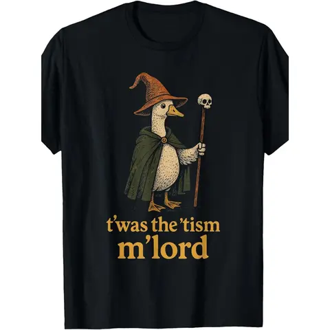 Men's Classic Cotton Soft Menswear Round Neck Graphic Tee, Funny "Twas The Tism M Lord Silly Goose" Meme Crew Neck Casual Boutique Gift T-Shirt