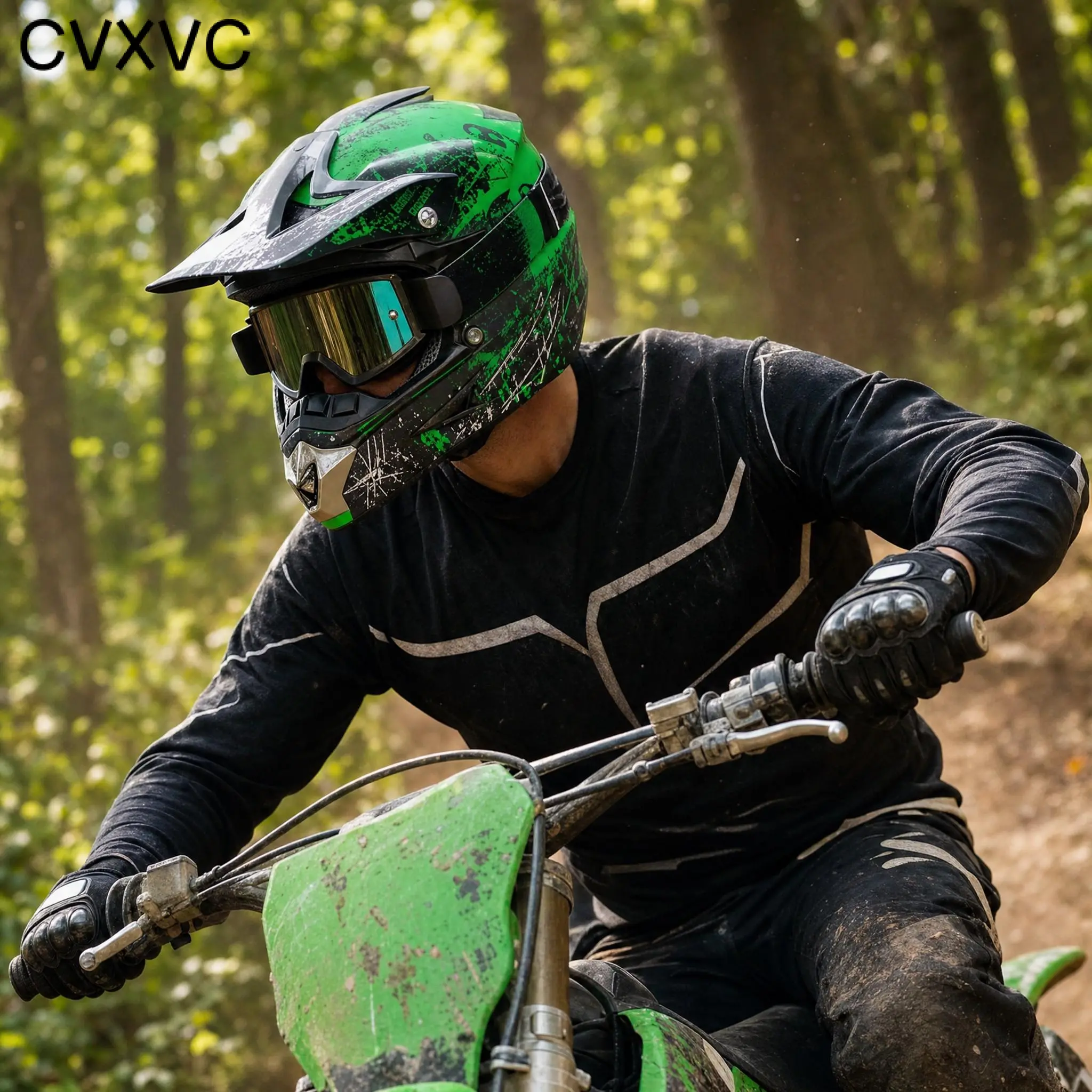 CVXVC Full Face Motorcycle Helmet, Dirt Bike Off-Road Design & Extended Sun Visor, DOT Approved, For Adult MX Racing, Enduro & Quad Riding, Aerodynamic Lightweight Breathable Multi-Vent Durable Crash Protection