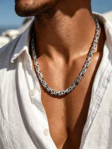 Men's Stainless Steel Bracelet and Necklace Set, Punk Style, Fashion Jewelry Accessory, Durable Daily Wear, Perfect Gift