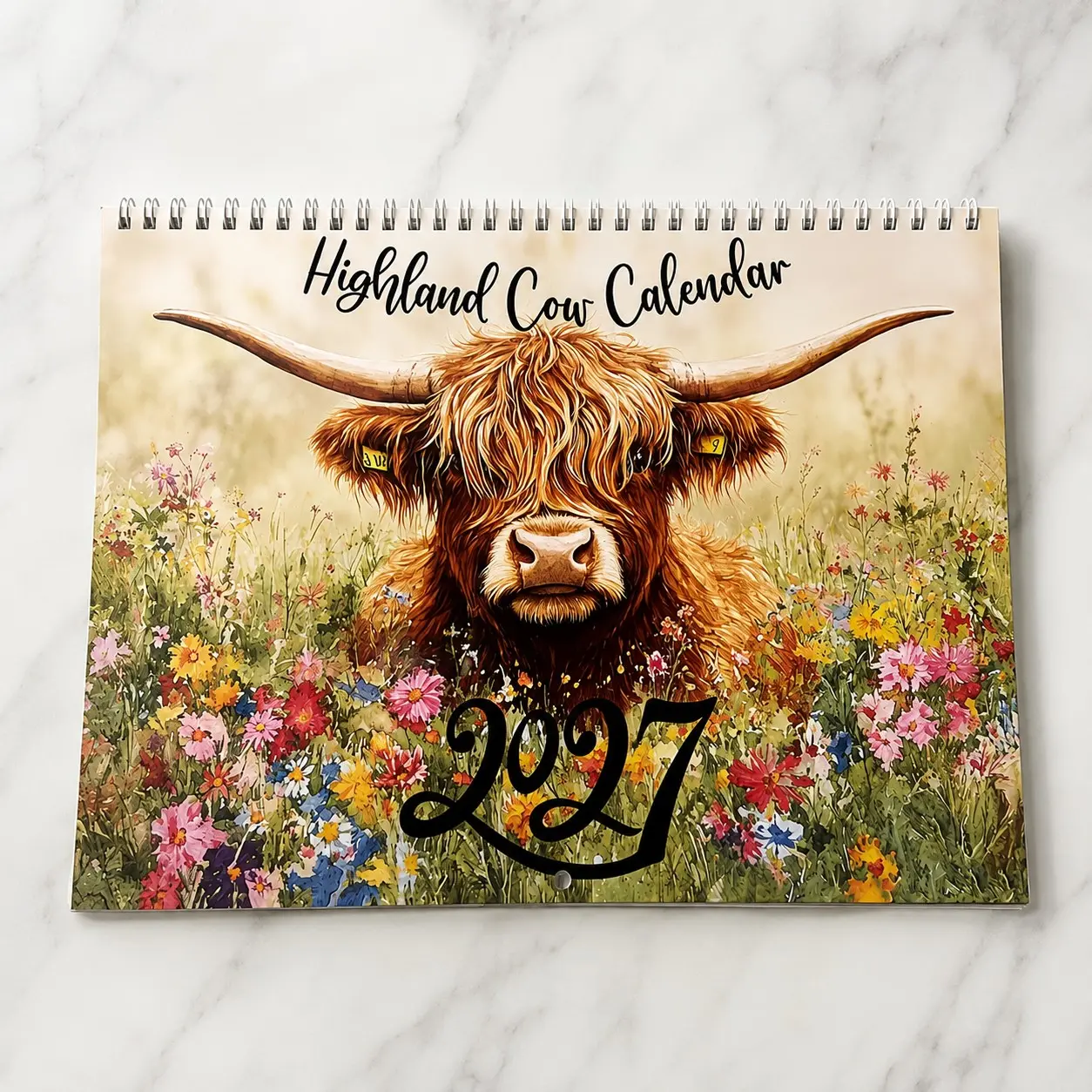 2027 Highland Cow Calendar - Scottish Cow Wall Planner with Monthly View Suitable for Home Office Decor, Animal Lovers Gift, January to December Calendar for Scottish Culture Enthusiasts & Daily Planning, Calendar Design