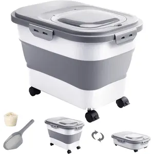 20-30 Lbs Rice Storage Container,Collapsible Food Storage Containers with Rolling Wheel Airtight Locking Lid,Flour Storage Container with Cup and Scoop,Suitable for Food,Rice,Pet Food,Flour