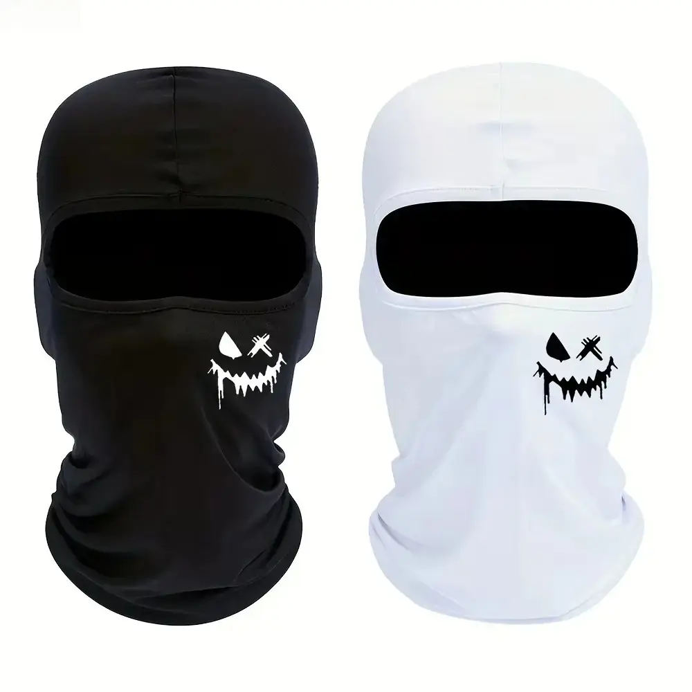 Smiley Printed Ice Silk Balaclava Full Face Mask, Breathable Polyester Lightweight Headwear, Summer Sun Protection Face Cover for Cycling, Motorcycle & Outdoor Sports