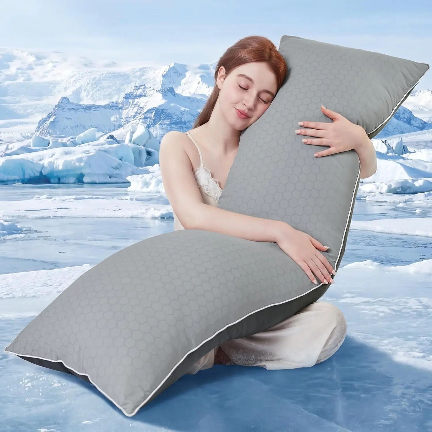 Cooling Body Pillow for Adults, Cold Touch Fabric,Blue Shredded Memory Foam, Support for Side Back Stomach Sleepers, Removable Washable Cover(Dark Grey,20x54 inch)