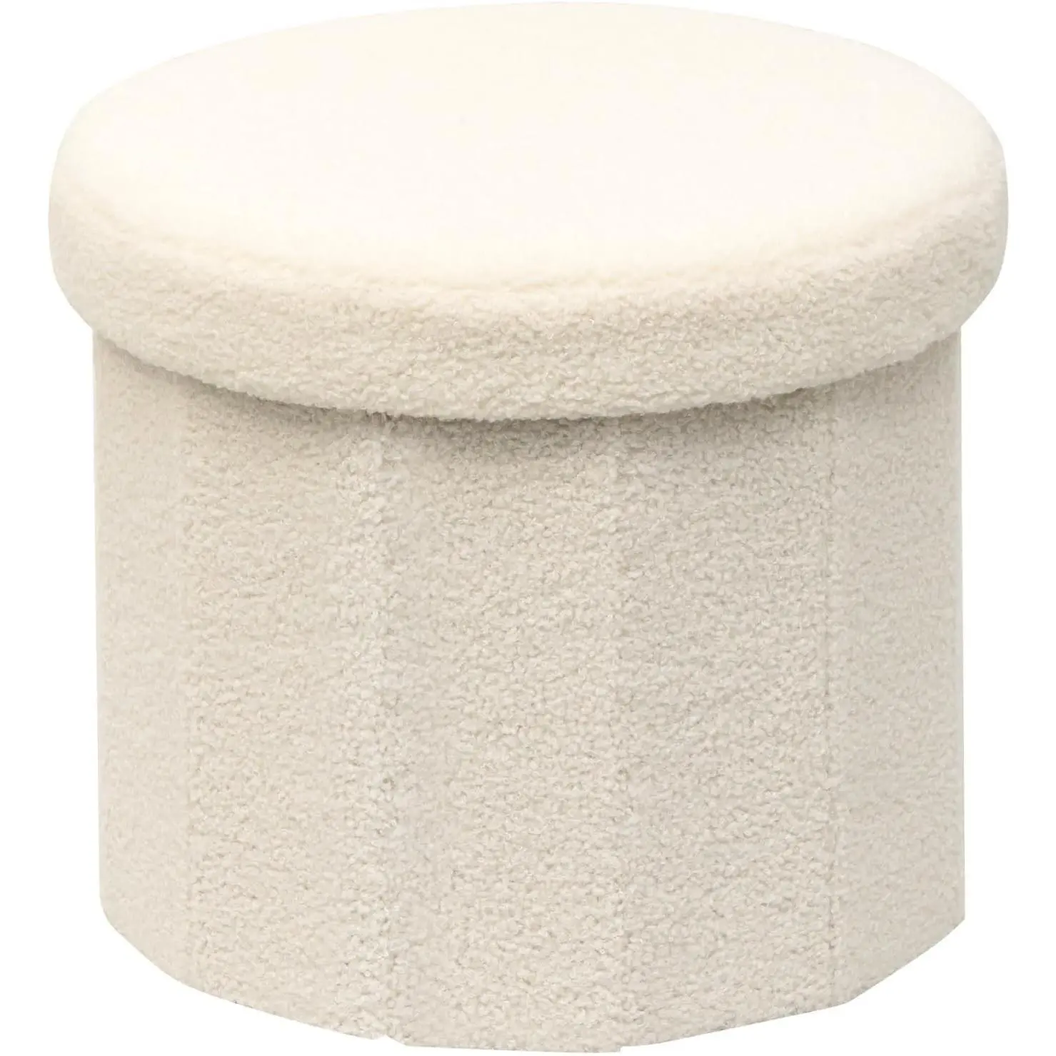 Storage Ottoman Cube, Round Ottomans with Storage Foot Stool Footrest for Lving Room, Boucle Ottoman Seat for Dorm Room,Faux Teddy Fur, White 15"x15"x13.19"
