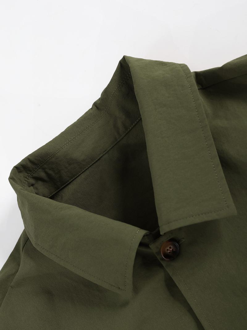 Men's Solid Color Pocket Button Front Jackets & Pants Two-Piece Set, Casual Long Sleeve Collar Top & Trousers Set, Men's Spring & Fall Clothes