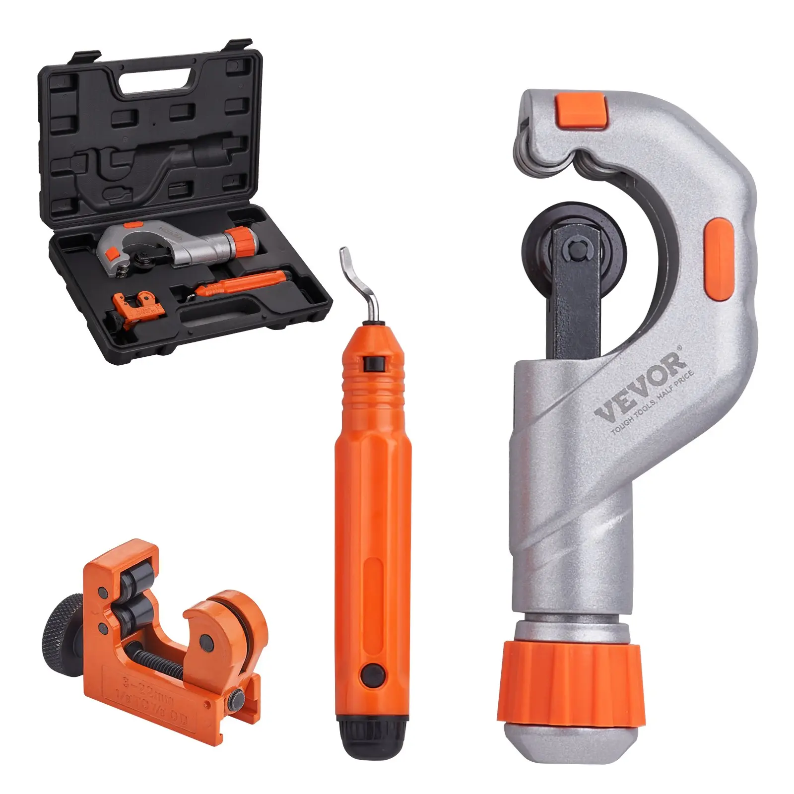 【Summerfinds】VEVOR 3PCS Tubing Cutter Set - Heavy Duty Pipe Cutter 3/16"-2"OD, Mini Tube Cutter 1/8"-7/8" & Deburring Tool, Professional Ultimate Pipe Cutter Set for Stainless Steel, Copper, Aluminum, Plastic Pip