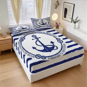Anchor Print Pattern Bed Sheet Set, 1 Bed Sheet With 2 Pillowcases (Excluding Pillow Core), Suitable For Sailing And Ocean Enthusiasts, Suitable For Teenagers And Adults, And Suitable For Bedroom Decoration