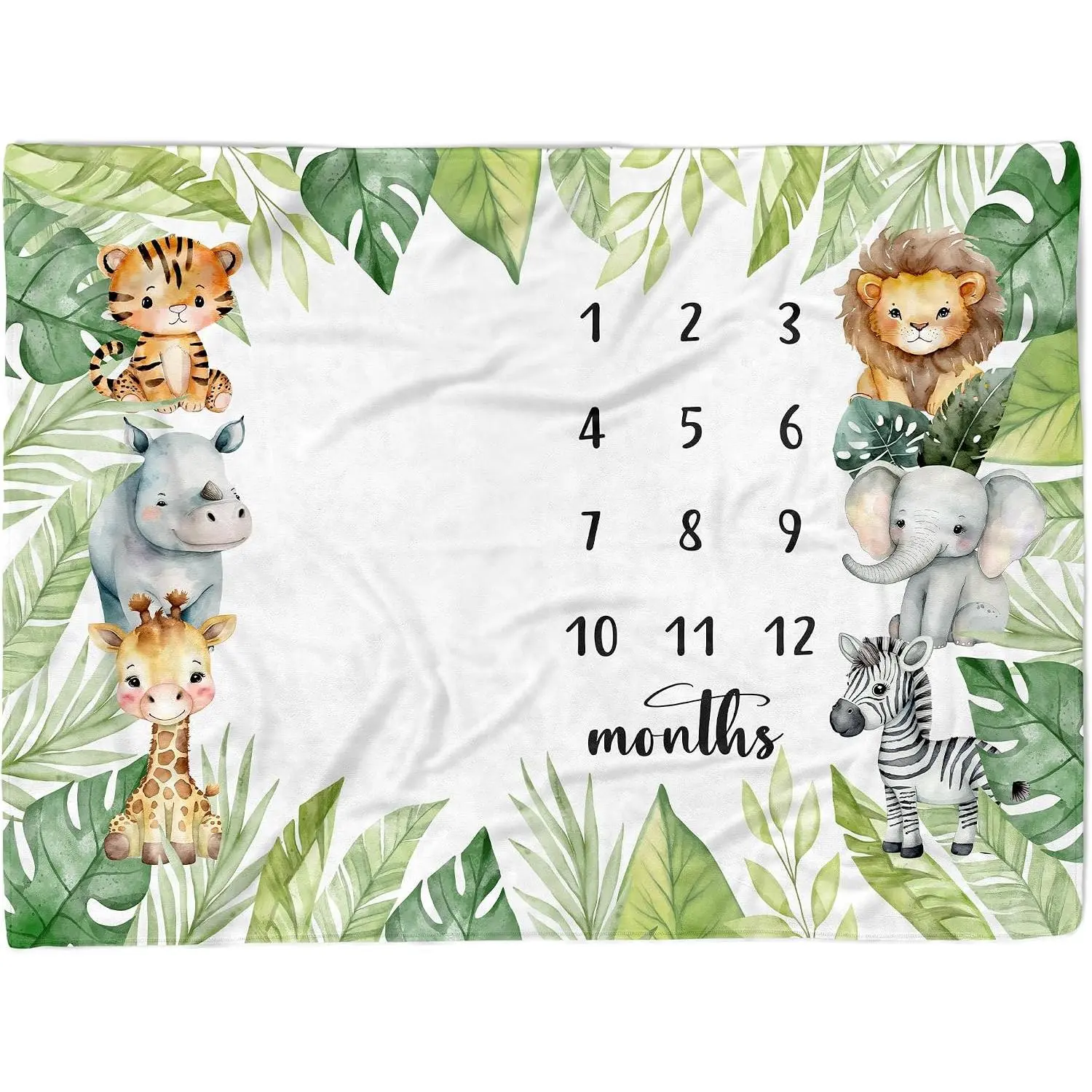 Monthly Milestone Blanket for Girls, 40"x50" Safari  Photo Props, 12 Month Growth Chart (Safari MDDK01)