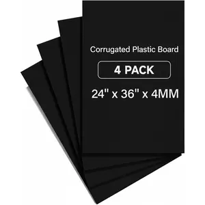 4 Pack 24" x 36" 4MM Thick Black Blank Waterproof Corrugated Plastic Board Coroplast Sheets for Poster Display