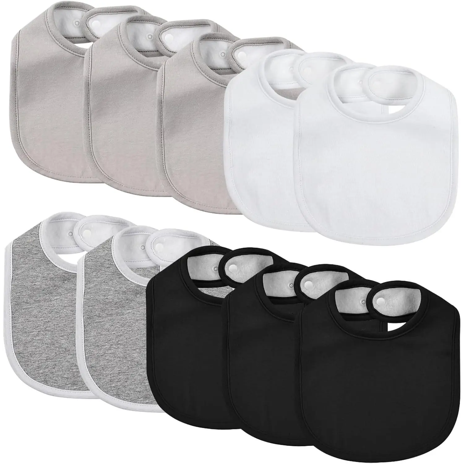 10 Pack Cotton Snap Closure Bibs for Baby Boys & Girls - Super Soft Drool Bibs for Teething, Feeding (New Model), Basic Sets