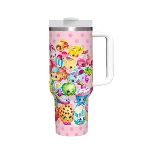 40oz Stainless Steel Tumbler, 1 Count Shopkins Pattern Insulated Water Bottle, Stainless Steel Thermos, Stainless Steel Flask, Drinking Cup for Home Office School, Boyfriend Gift, Drinkware, Summer Cool Bottle