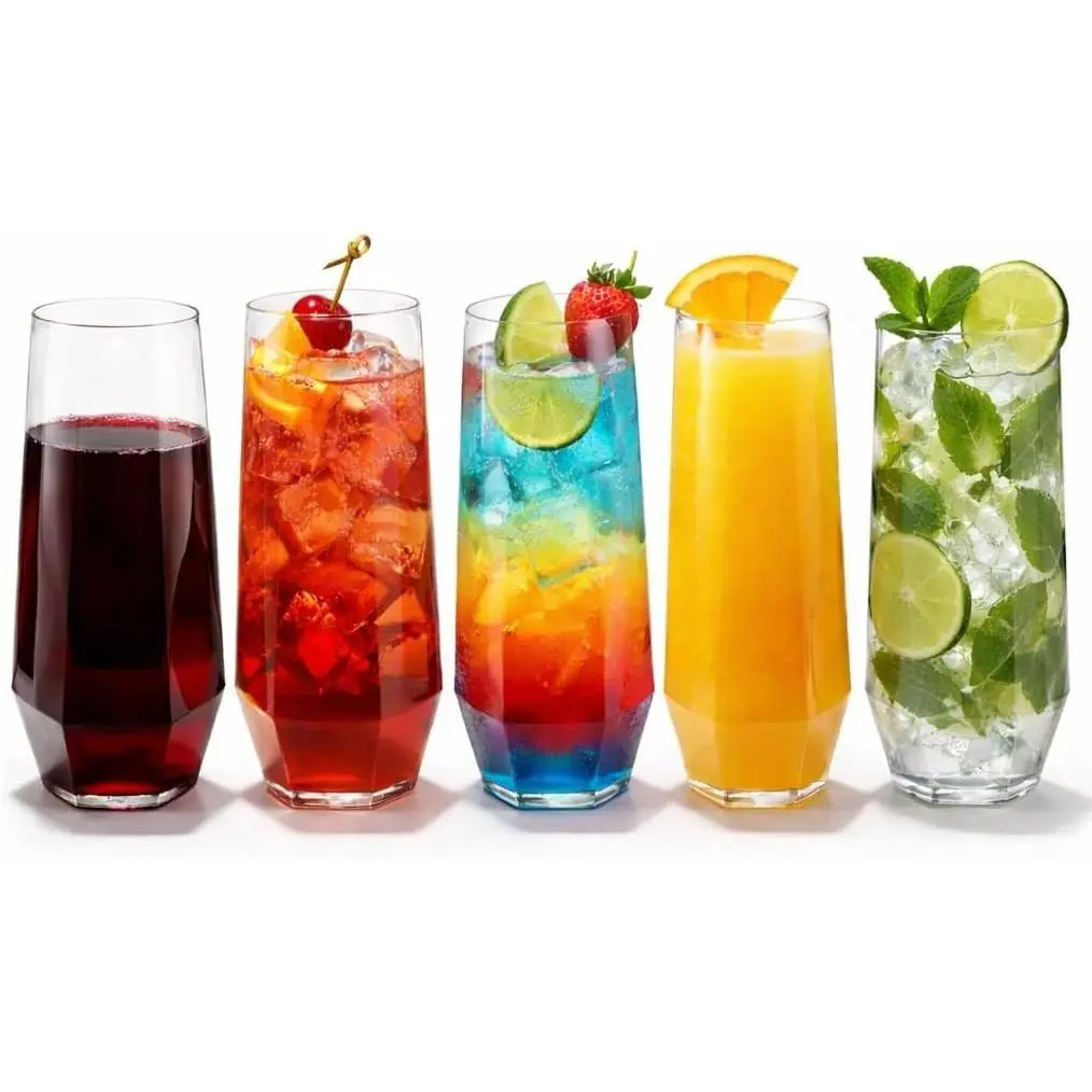 48 Pack 9 oz Disposable Wine Glasses, Diamond Stemless Shatterproof BPA-Free Plastic Champagne Flutes Cocktail Mimosa Cups, Unbreakable Recyclable Bulk Drinkware for Weddings Parties