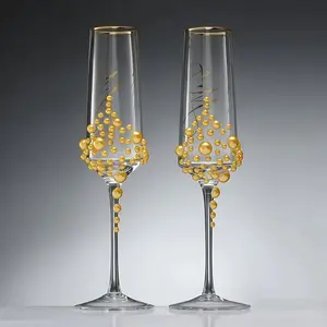 2pcs Elegant Pearl Crystal Champagne Glass - Handmade Transparent Glassware with Cursive Script Design, Suitable for Wedding, Engagement, Valentine's Day, Mother's Day, Christmas, and Anniversary Gifts - Ideal for Family Gatherings, Parties, and Spec