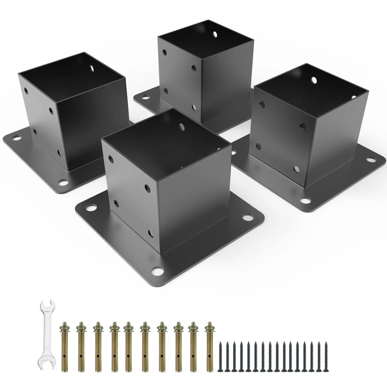 4x4  Base, Deck  Brackets  Coated, Inner Size 3.5"x3.5", Heavy Duty Carbon Steel Fence  Anchor Base for Deck Porch Railing Mailbox Fence Pergola Support (4 Pack)
