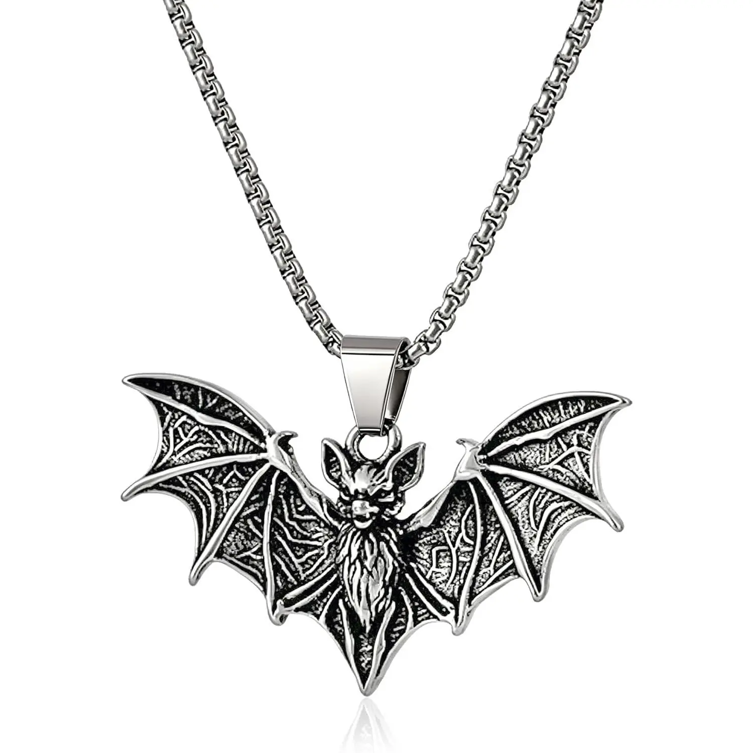 Bat Necklace for Men, Stainless Steel Bat Pendant Goth Vampire   Gothic Halloween