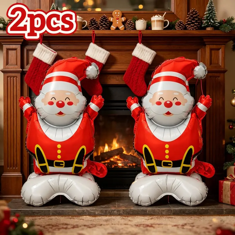 2pcs Small Santa Claus Balloons with Base, Classic Christmas Color, Festive Decor for Home, Store Window, Party, New Year, Midnight Photography Props