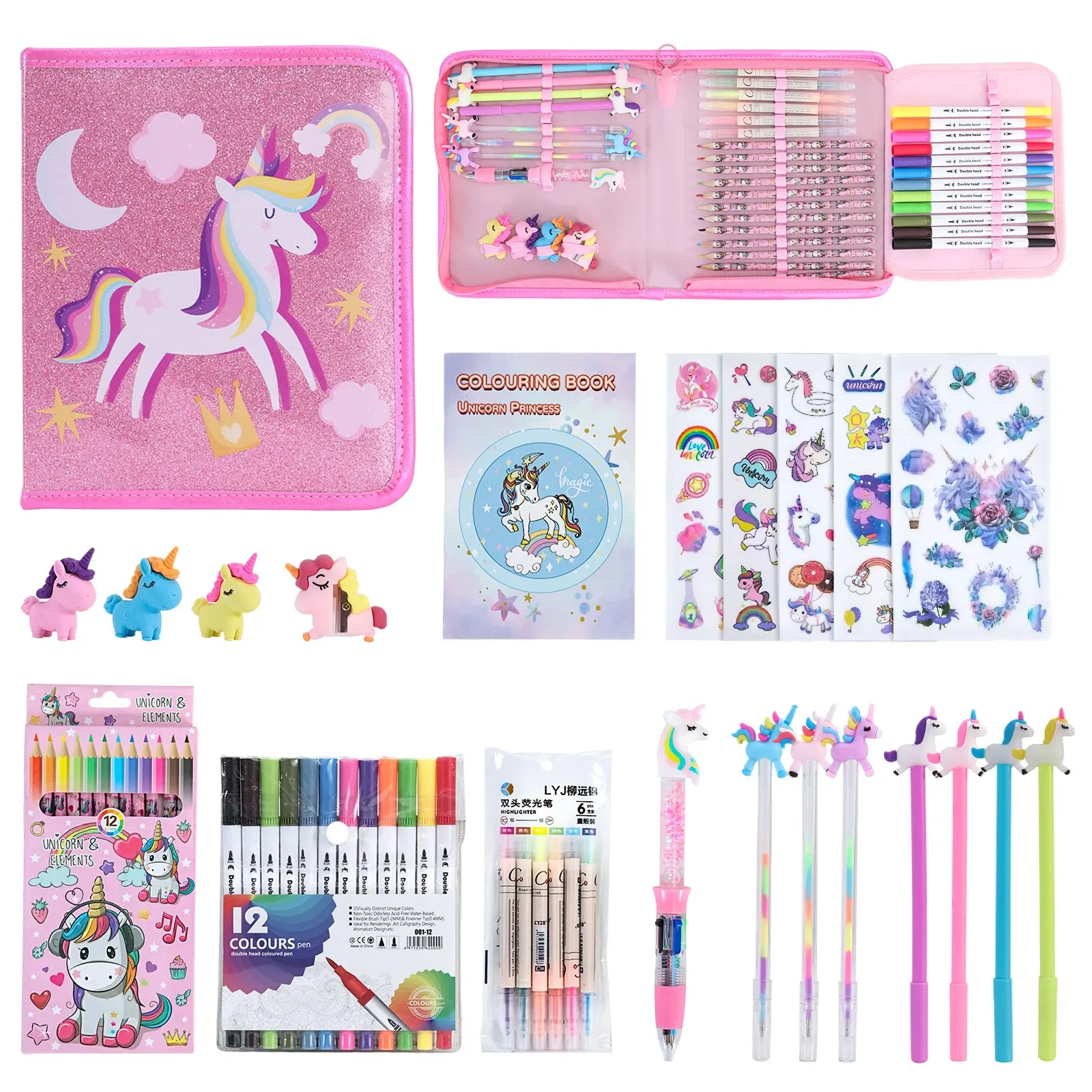 Unicorn Art Supplies Convertible Bag for Girls, 50pcs Coloring Drawing Set, Fruit Scented Markers, Portable Travel Activity Kit, Birthday Gift